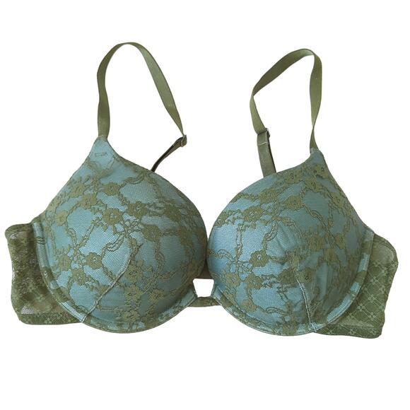 Victoria's Secret Womens Padded Push Up Underwire Green Mermaid Lace Bra 36C - Picture 1 of 6